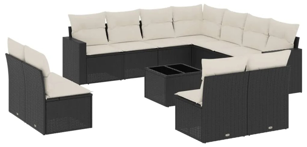 Set divani da giardino 12 pz con cuscini nero in polyrattan