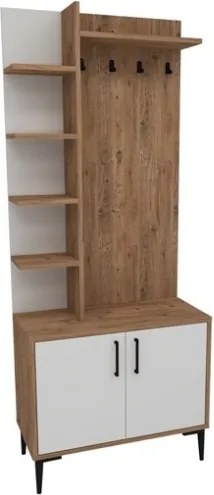 Mobile Ingresso 75 Cm Con Scarpiera E Cappottiera Teris Rovere Chiaro E Bianco