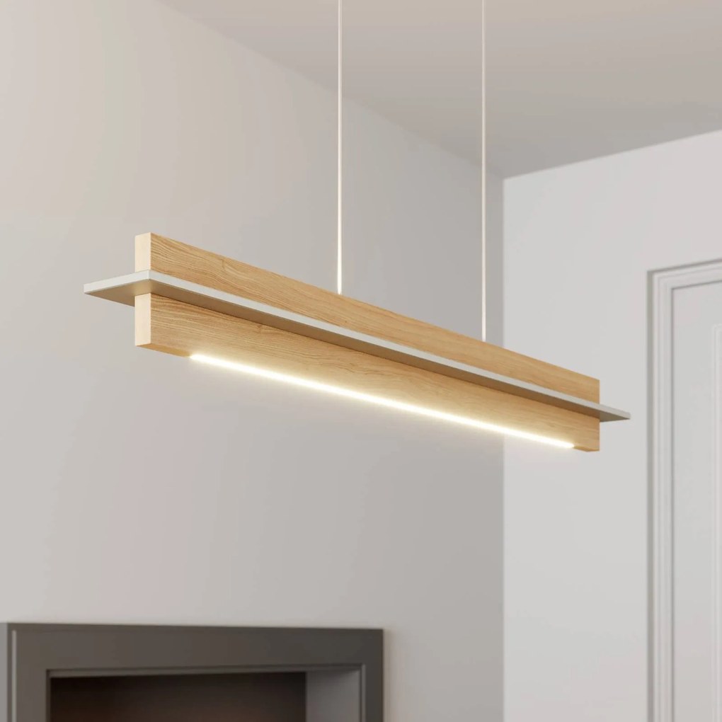 Quitani Lampada LED a sospensione Lexa, rovere/nichel, lunghezza 78 cm