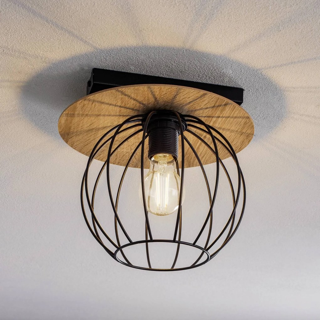 SIGMA Plafoniera Malin, schermo rotondo in legno, 1 luce