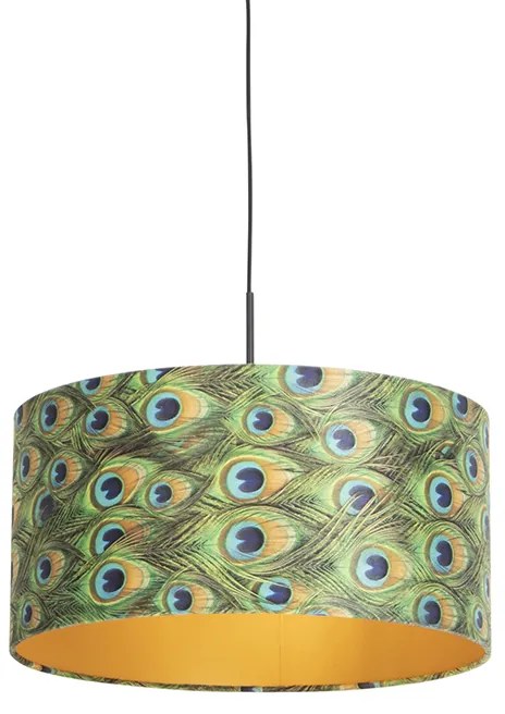 Lampada a sospensione con paralume in velluto pavone con oro 50 cm - Combi