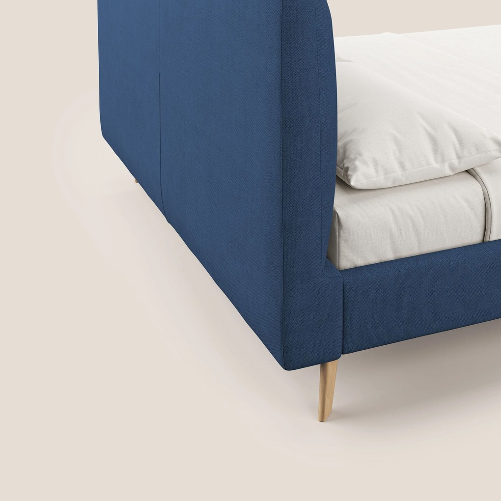 Selene letto imbottito con piedini naturali sfoderabile in tessuto impermeabile T02 blu