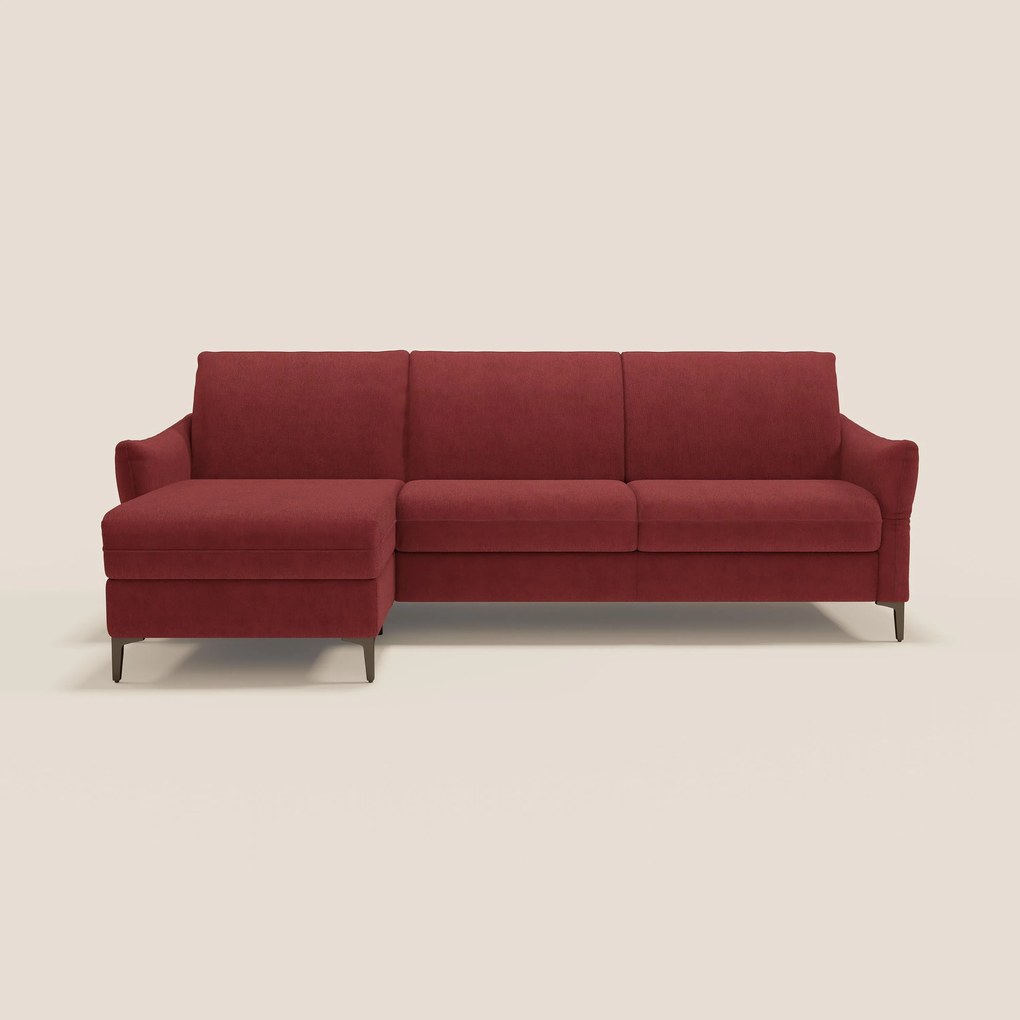 Dalia divano letto angolare con materasso alto 18 cm piedini alti e penisola contenitore in tessuto smacchiabile T17