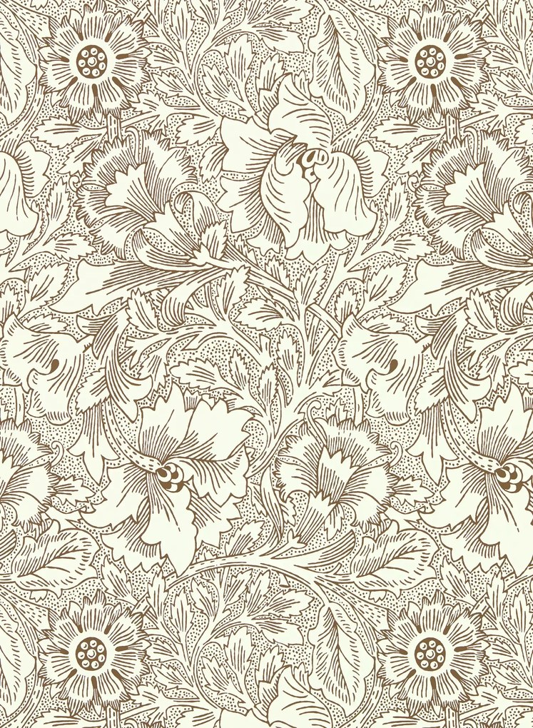 Morris & Co Carta da parati Poppy - Cream/ Chocolate