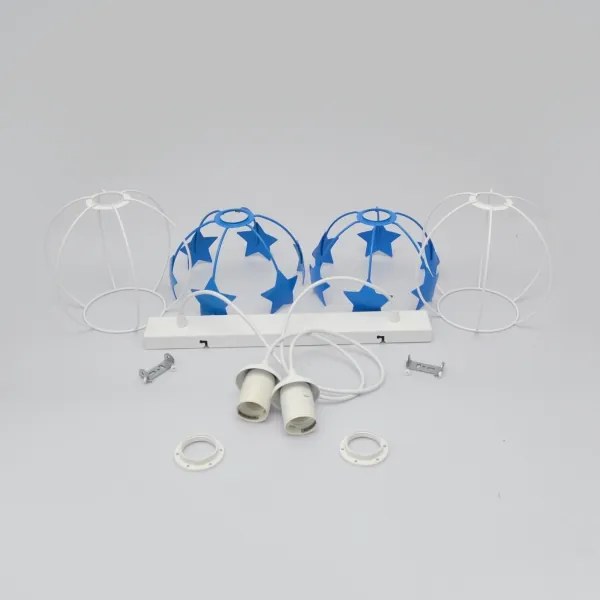Lampadario a sospensione per bambini STARS 2xE27/15W/230V blu/bianco
