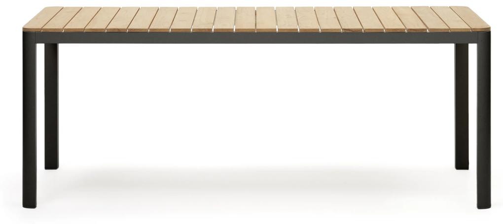 Kave Home - Tavolo 100% da esterno Bona legno massello di teca e alluminio finitura nera 200 x 100 cm