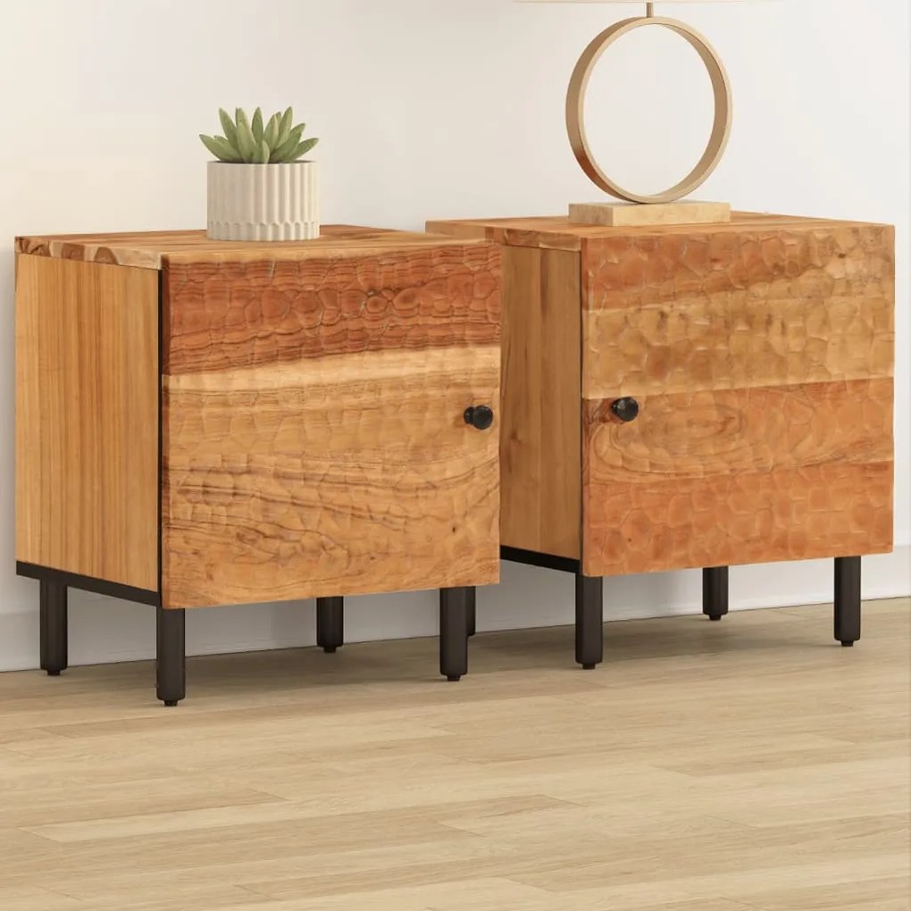 Comodini 2pz 40x33x46 Cm İn Legno Massello Di Acacia /