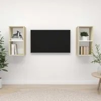 Mobile TV a Parete 2 pz Bianco e Rovere Sonoma in Truciolato cod mxl 18795