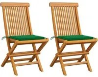 Sedie da Giardino con Cuscini Verdi 2 pz in Massello di Teak cod mxl 7163