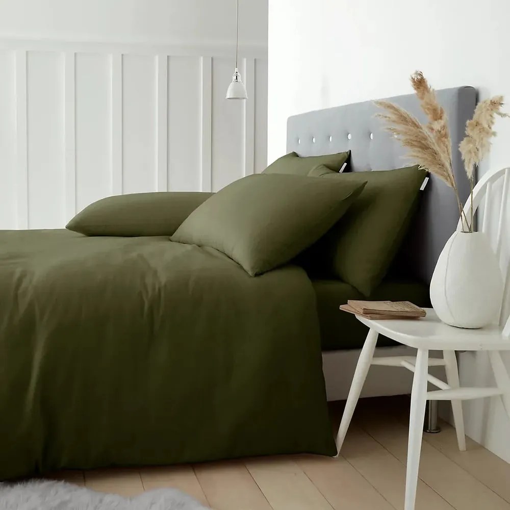 Set copripiumino e federa color kaki in flanella per letto singolo 135x200 cm Brushed – Catherine Lansfield