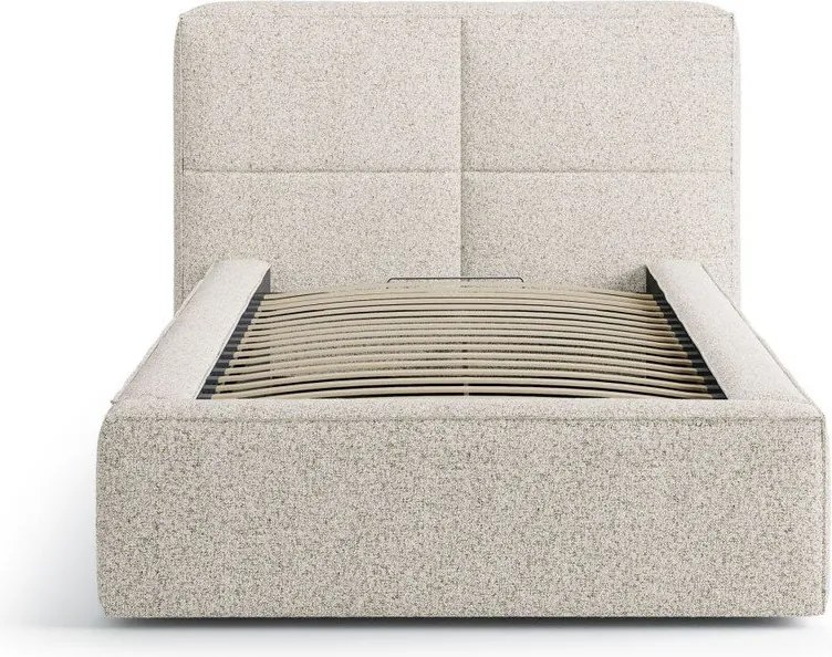 Letto singolo imbottito beige con contenitore con rete inclusa 90x200 cm Darren – Micadoni