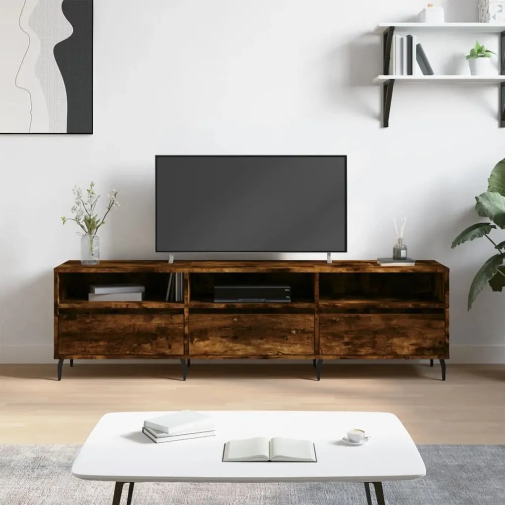 Mobile Porta Tv Rovere Fumo 150x30x44,5 Cm İn Legno Multistrato /