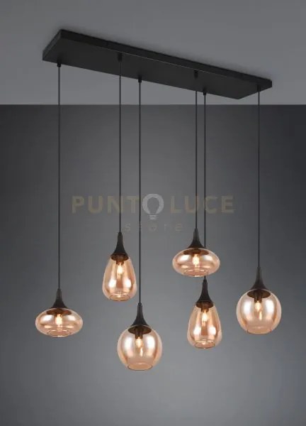 Lumina sospensione rettangolare metallo nero con 6 diffusori di vet...