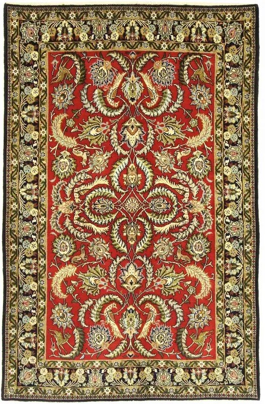 Ghom Tappeto 210x130 Rosso (Iran) Annodato A Mano