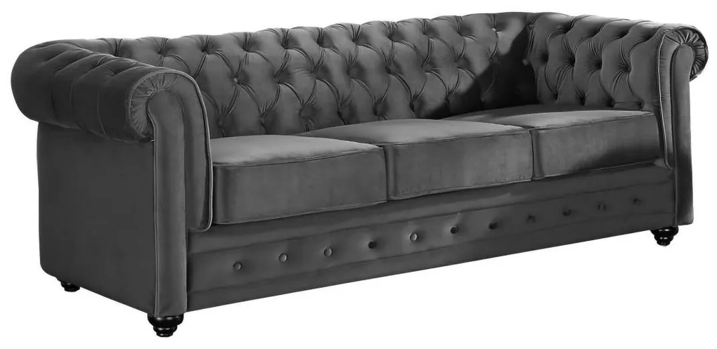 Divano CHESTERFIELD 3 posti in velluto Antracite