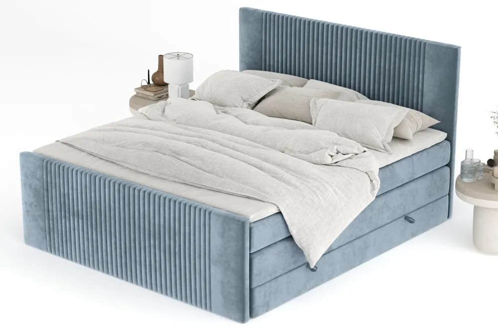 Letto boxspring blu con contenitore 140x200 cm Bergamo – Maison de Rêve