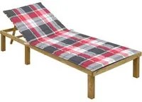 Lettino da Giardino con Cuscino Tartan Rosso in Pino Impregnato 3065832