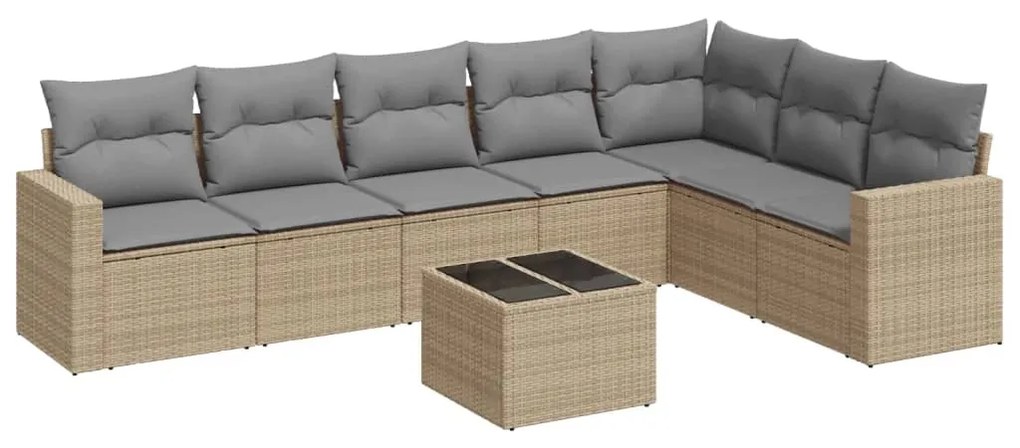 Set divano da giardino 8 pz con cuscini beige in polyrattan