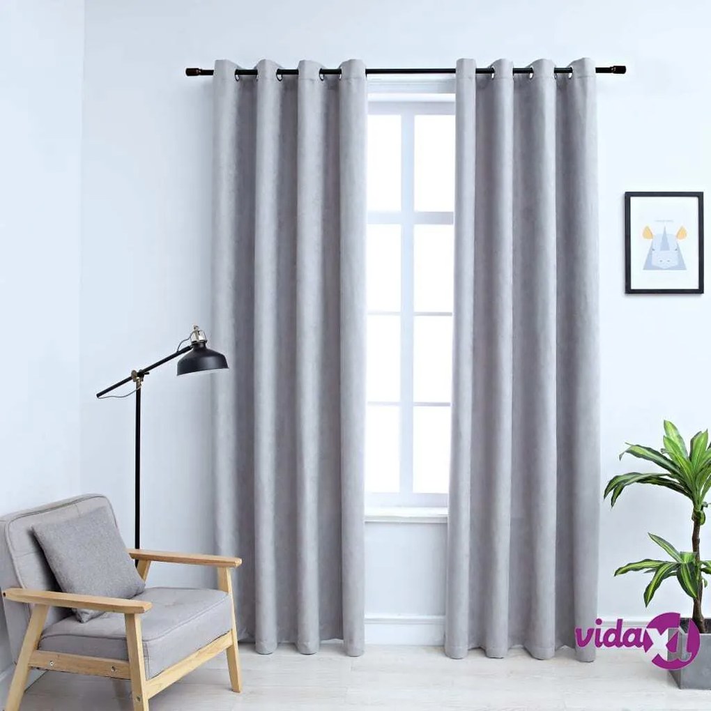 vidaXL Tende Oscuranti con Anelli in Metallo 2 pz Grigie 140x225 cm
