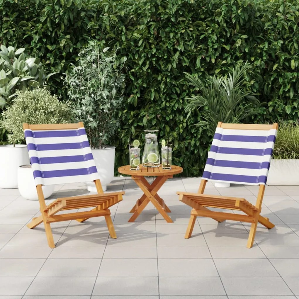 Sedie giardino 2pz blu e bianco legno massello acacia e tessuto