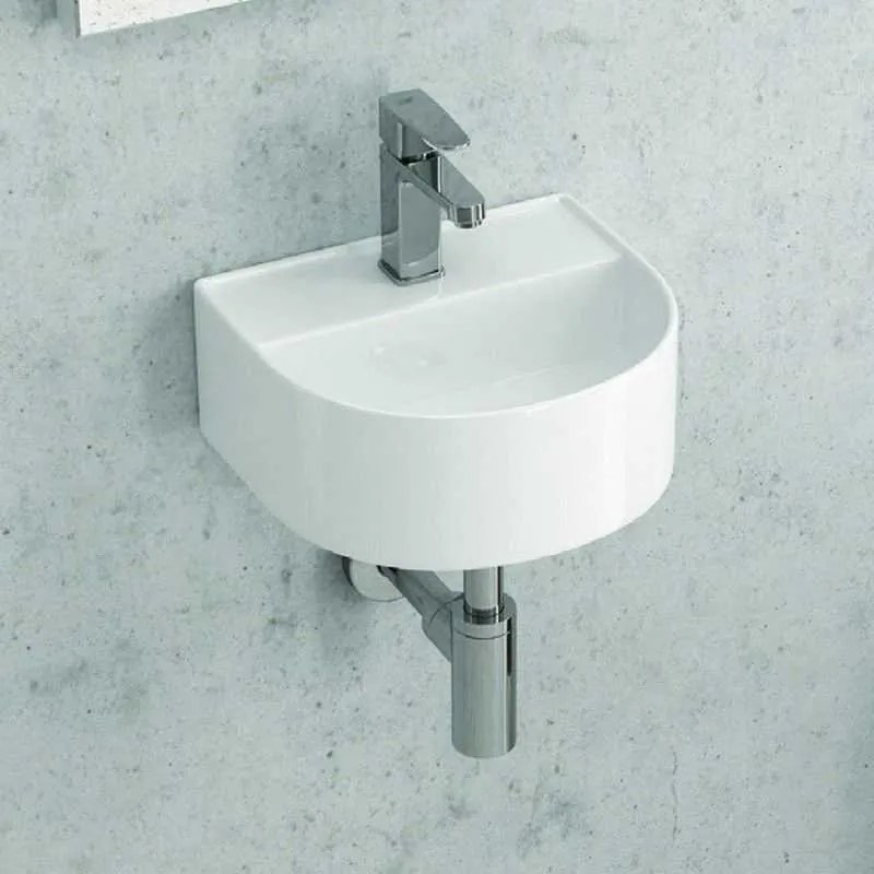 Kamalu - mini lavabo design semicircolare in ceramica bianca | litos-mk62