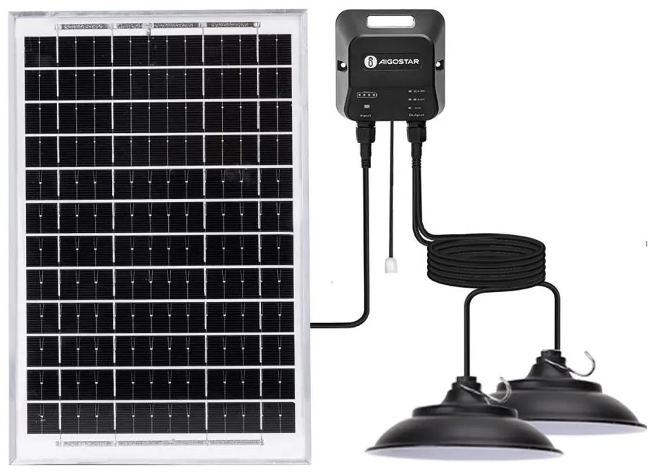 Aigostar - Lampadario solare LED con sensore 2xLED/35W/12V 6000 mAh 6500K diametro 15 cm