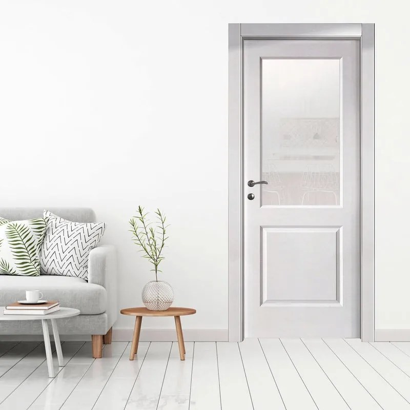 Porta interna a battente Austin Vetrata in MDF colore bianco, L 80 x H 210 cm, apertura a destra