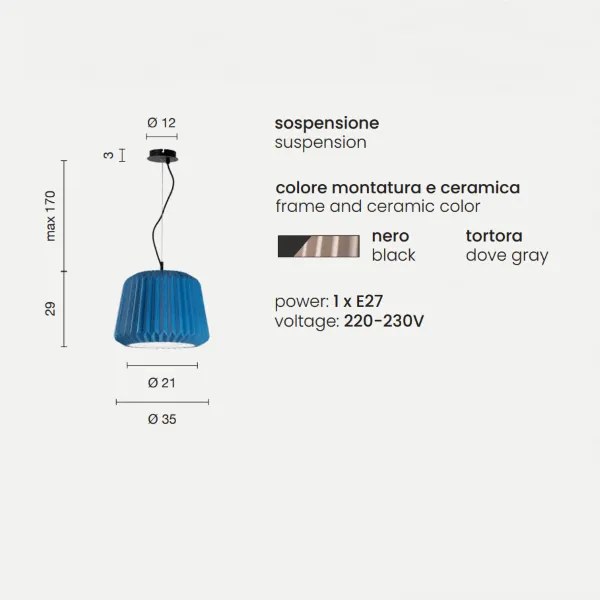 Lampada a sospensione PLUMCAKE in ceramica TORTORA