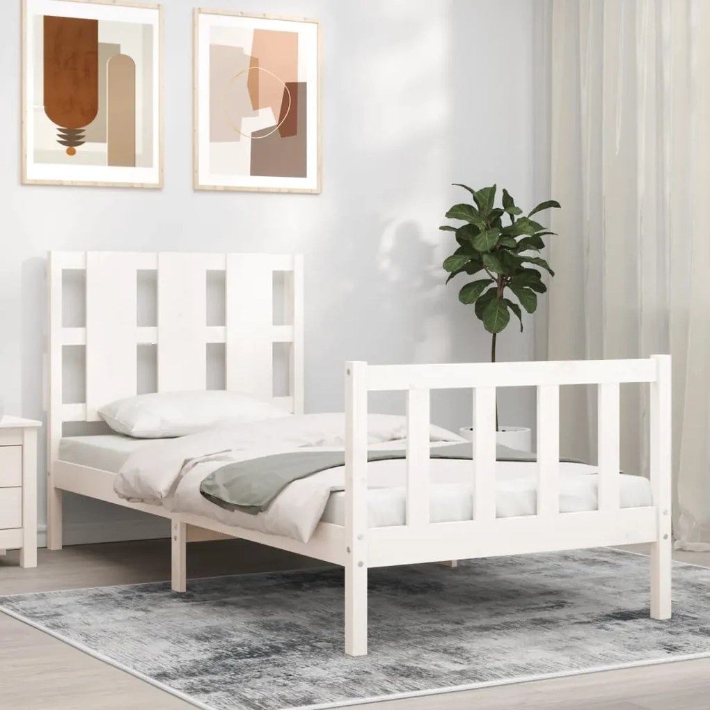 Letto Senza Materasso Bianco 90x190 Cm İn Legno Massello Pino /