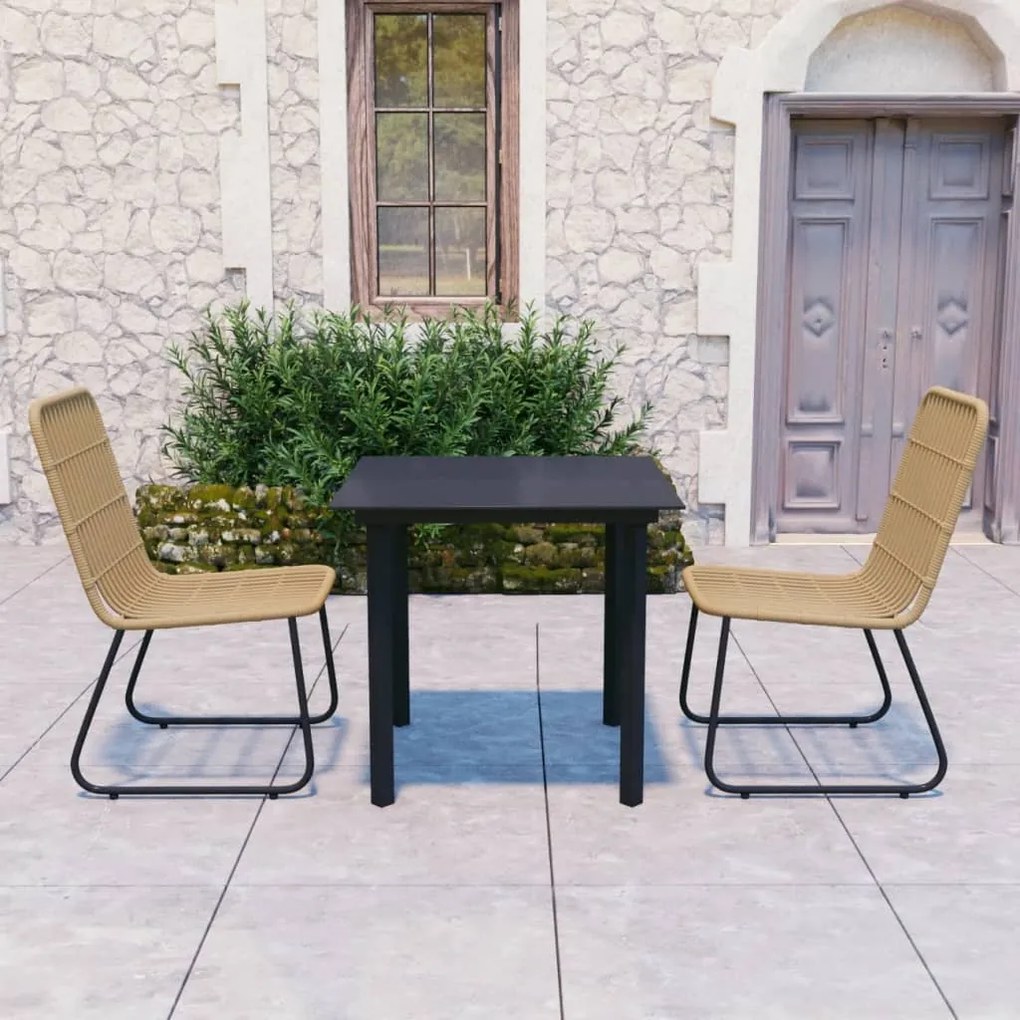 Set Da Pranzo Da Giardino 3 Pz İn Polyrattan E Vetro /