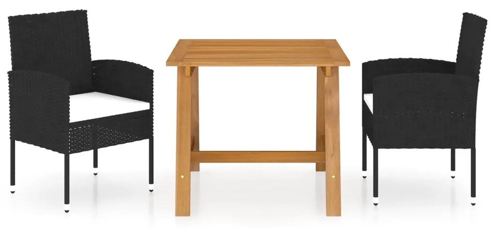 Set Mobili Da Pranzo Per Giardino 3 Pz Nero /