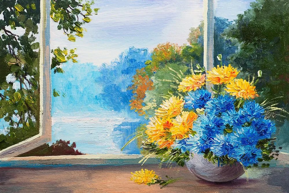 Carta da parati autoadesiva – Bouquet primaverile alla finestra