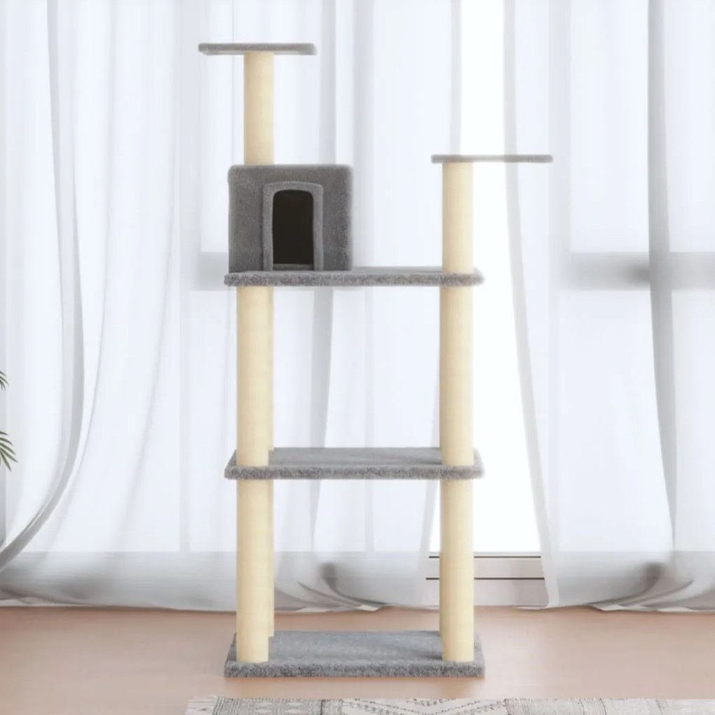 Albero per gatti con tiragraffi in sisal grigio chiaro 119 cm