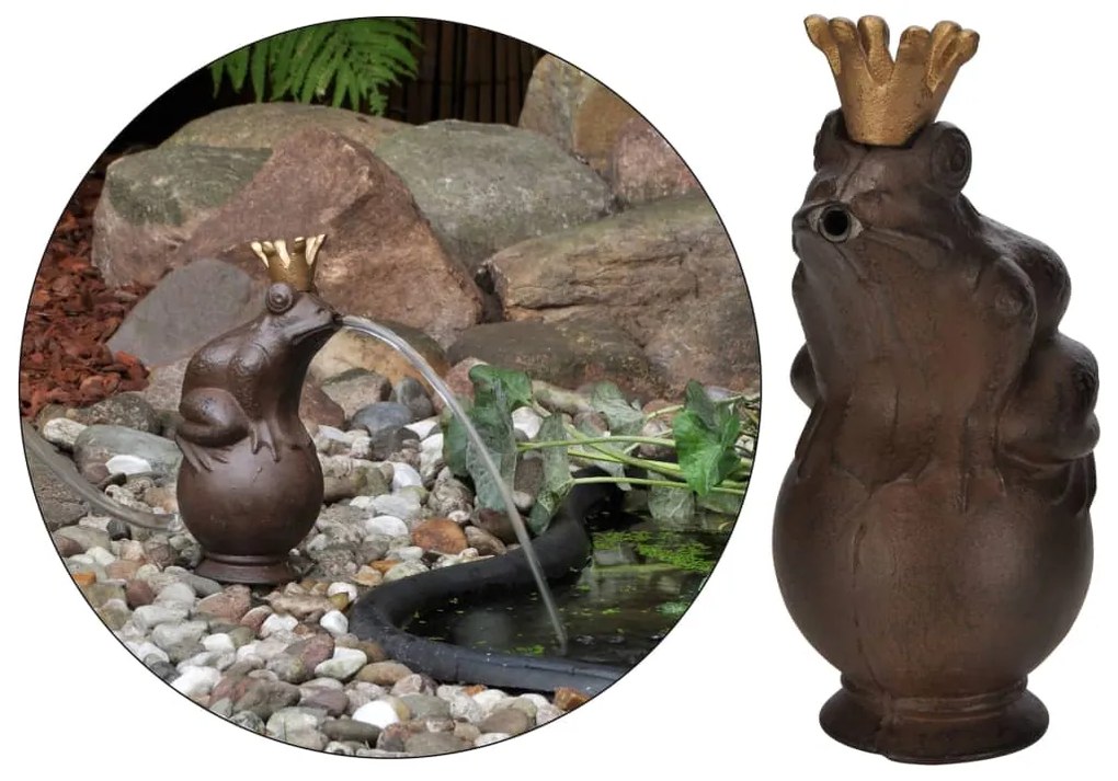 Fontana Da Giardino İn Metallo Re Ranocchio Marrone /