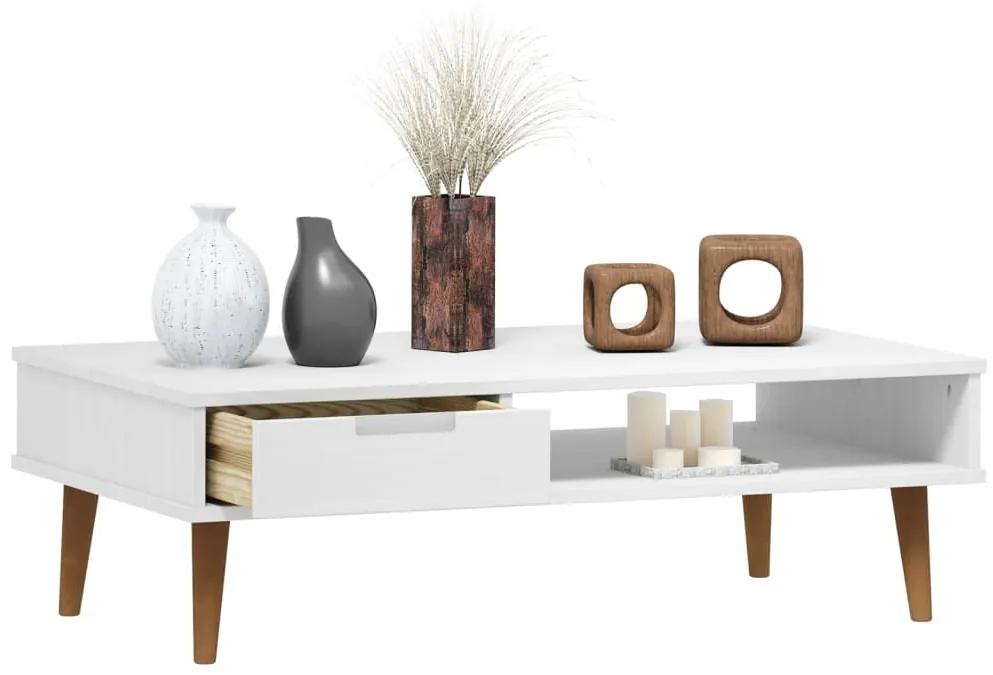 Tavolino molde bianco 100x55x31 cm in legno massello di pino