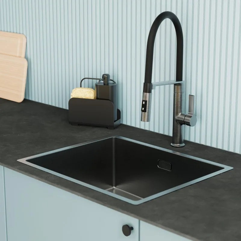 Set Lavello Loft in inox 45 cm e Miscelatore Oly antracite