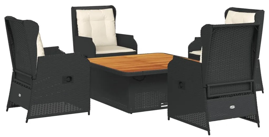 Set divani da giardino 5 pz con cuscini nero in polyrattan