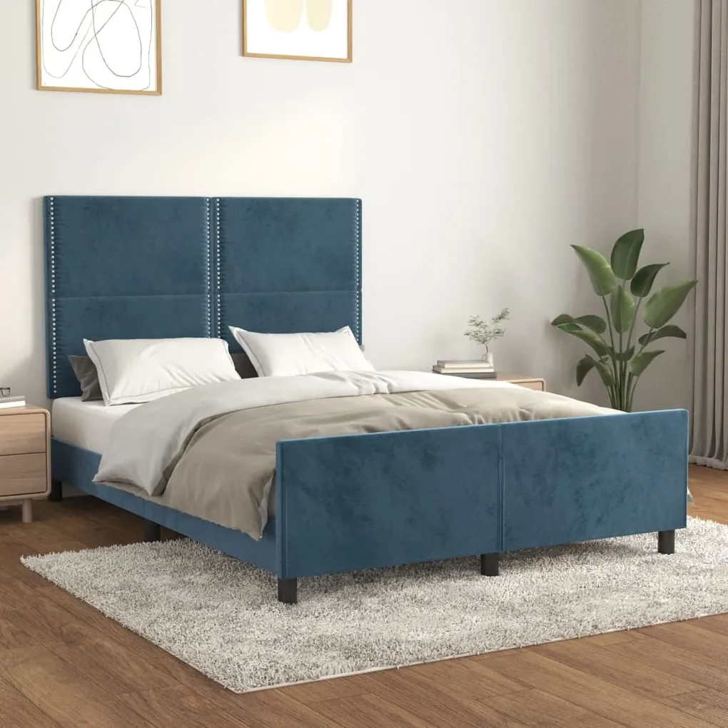 Giroletto con testiera blu scuro 140x190 cm in velluto