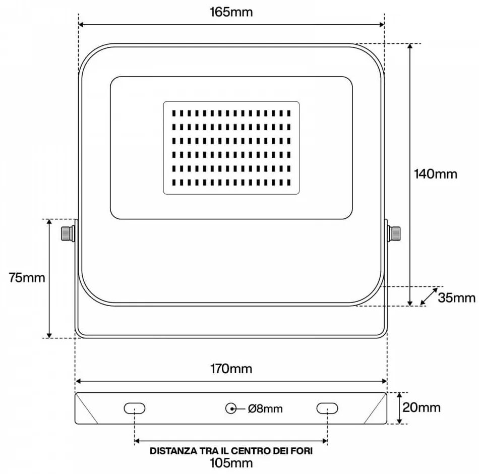 Faro LED 50W IP65, 125lm/W - chip LED Black Colore  Bianco Caldo 2.700K