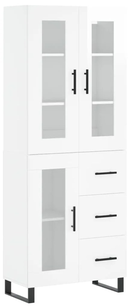 Credenza Bianco Lucido 69,5x34x180 cm in Legno Multistrato