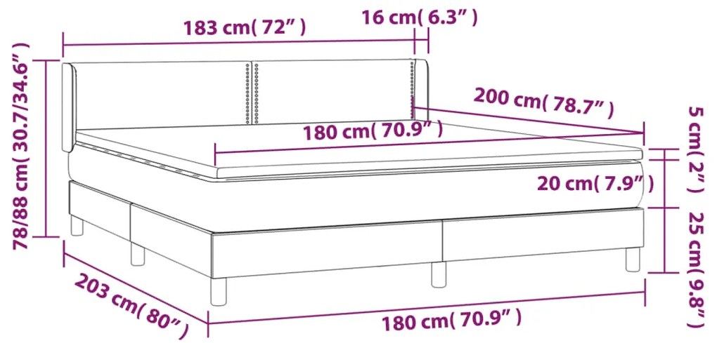 Giroletto a Molle con Materasso Marrone Scuro 180x200cm Tessuto