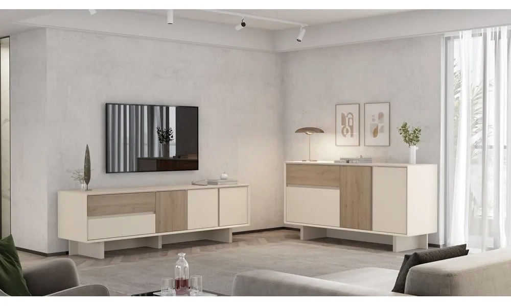 Mobile TV beige/di colore naturale con effetto rovere 180x55x45 cm Carpi – Marckeric