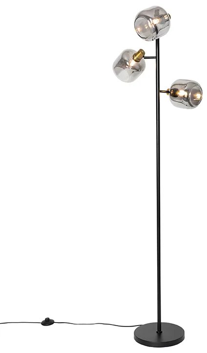 Lampada da terra nera con oro e vetro fumé 3 luci - Zuzanna