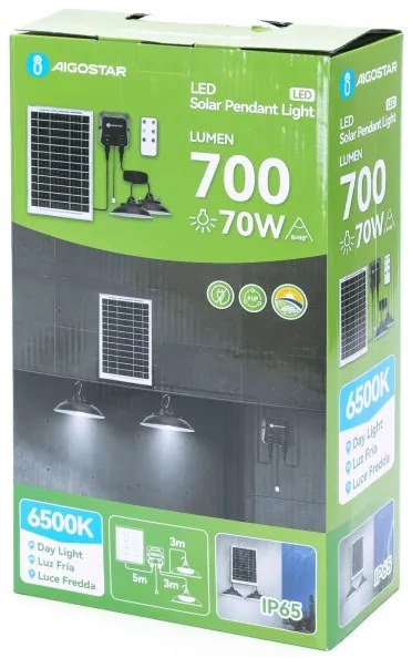 Aigostar - Lampadario solare LED con sensore 2x LED/35W/12V 6000 mAh 6500K Ø 15 cm