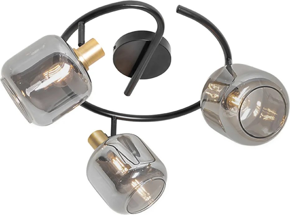 Faretto da soffitto nero con vetro fumé rotondo 3 luci - Zuzanna