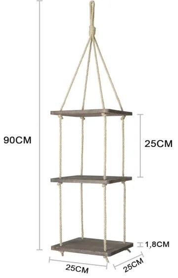 Mensola a sospensione 90x25 cm abete