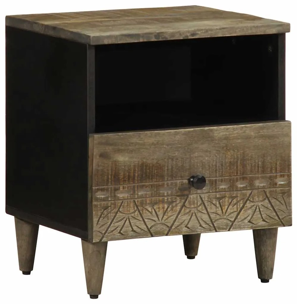 Comodino Grigio Chiaro 40x33x46 Cm İn Legno Massello Di Mango /
