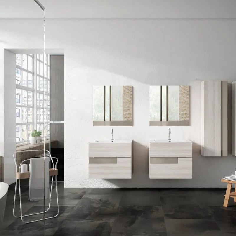 Mobile da bagno sospeso sotto lavabo L 60 x H 55 x P 45 cm betulla laminato opaco, 2 cassetti VISOBATH Vision