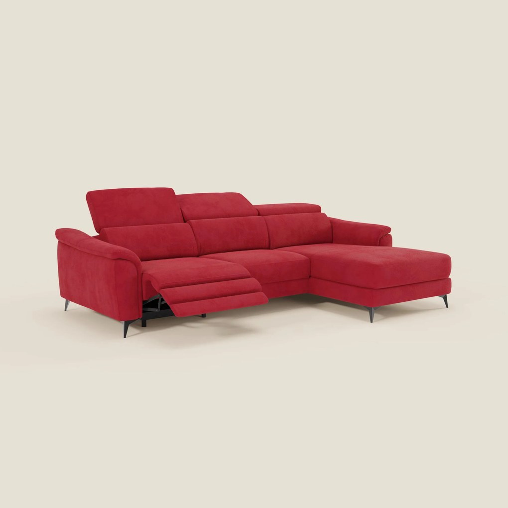 Arcos Divano con penisola - piedini alti e poggiatesta reclinabili in microfibra impermeabile T11 rosso