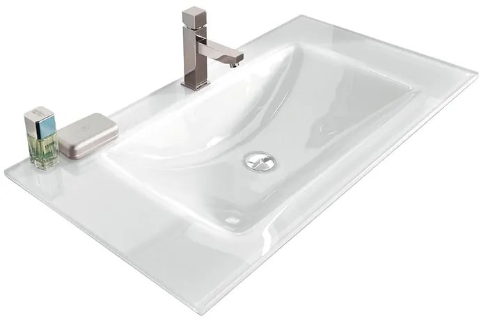 Lavabo a incasso rettangolare L 90 x H 14 x P 46 cm in vetro bianco lucido